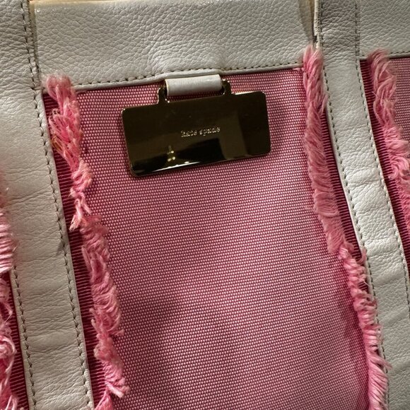 Authentic Kate Spade Pink & White Canvas Leather Tote – Lady in Pink Shoulder Ba - Picture 3 of 5